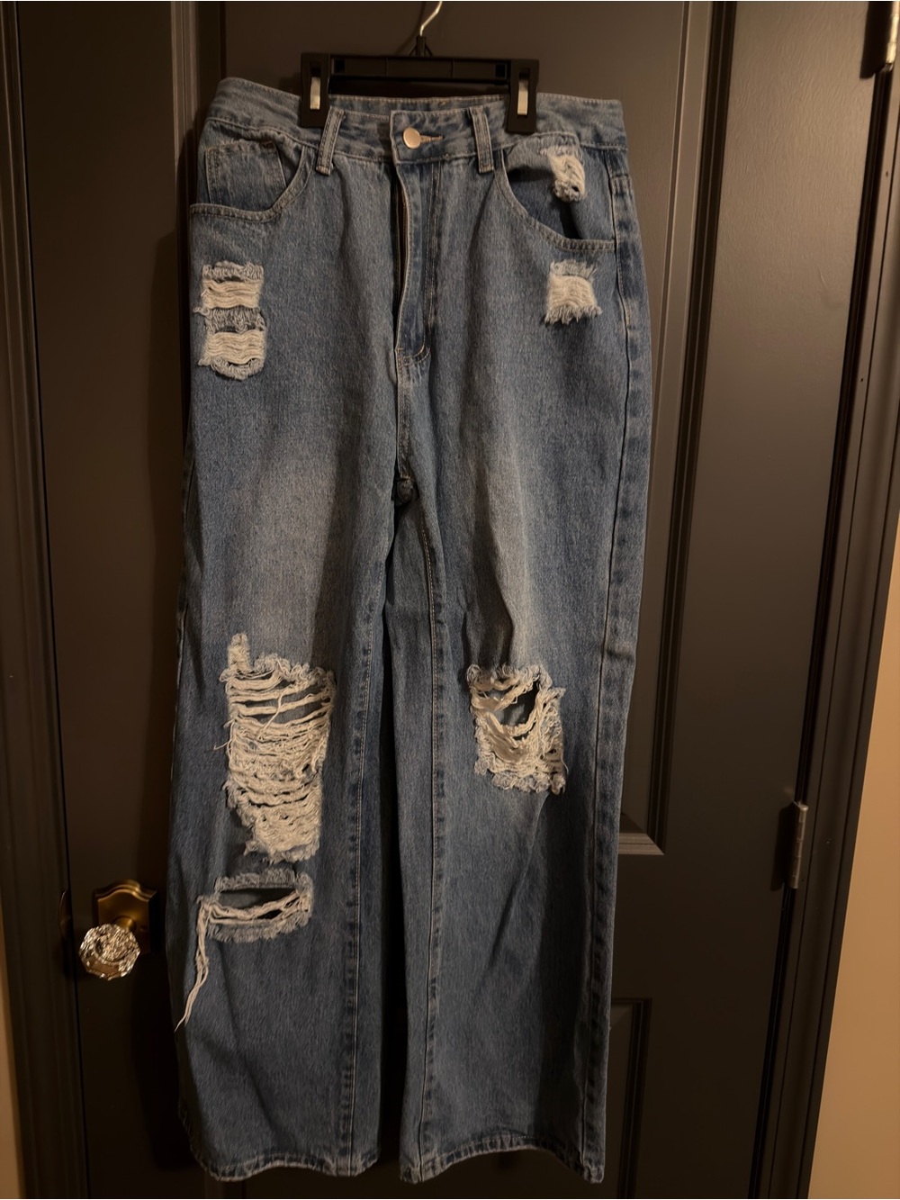 SHEIN Light Blue 90s Vintage style Distressed Wide-Leg Jeans